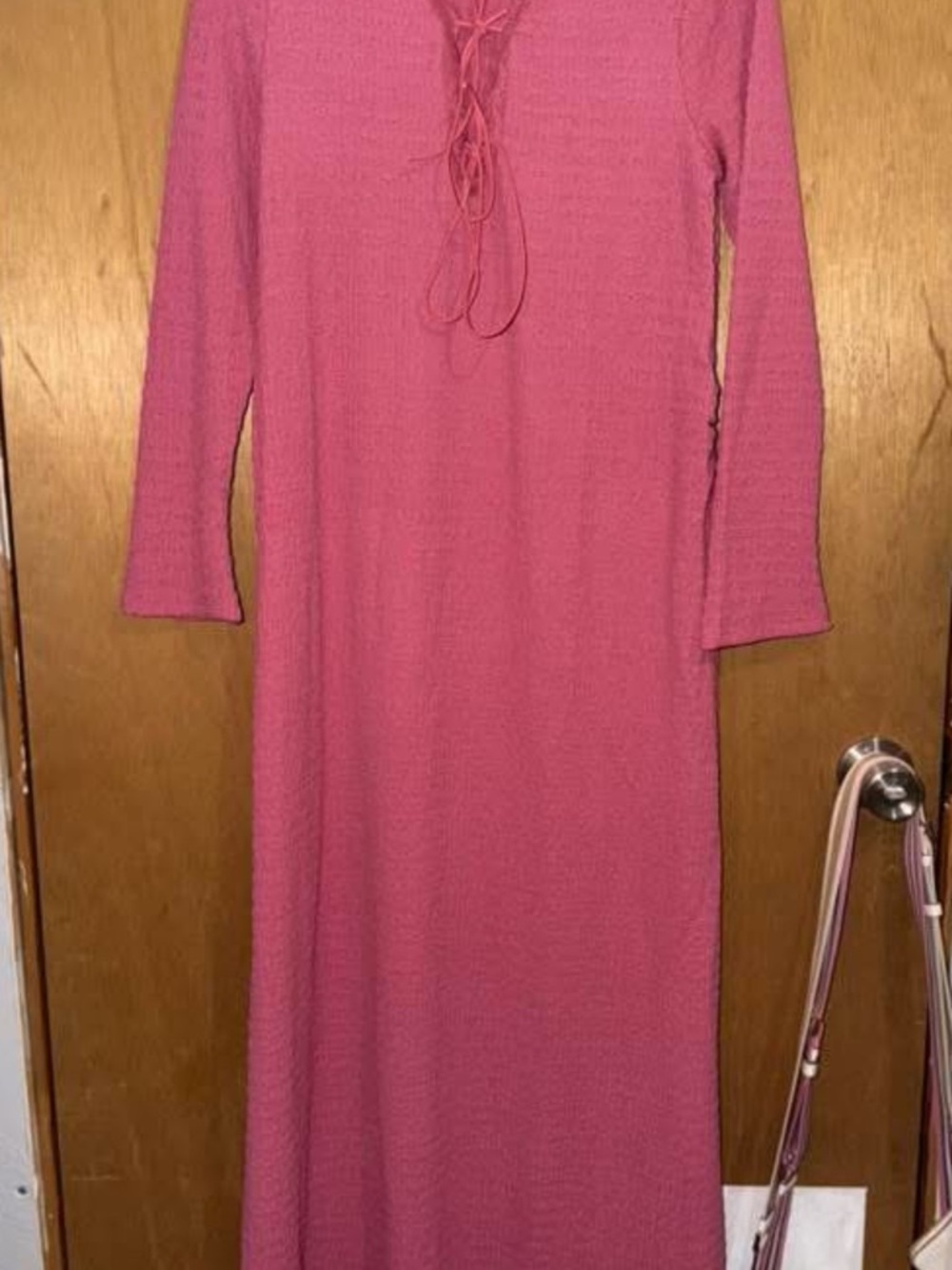 SHEIN Pink Long Sleeve Lace-Up Maxi Dress